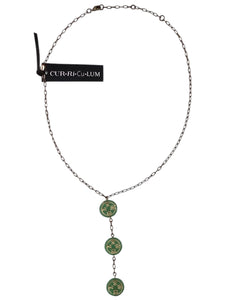 Green Coin Czech Glass Short Necklace - 17"