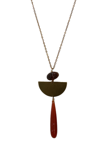 Gemstone Pendant Maxi - Carnelian/Chalcedony/Brass