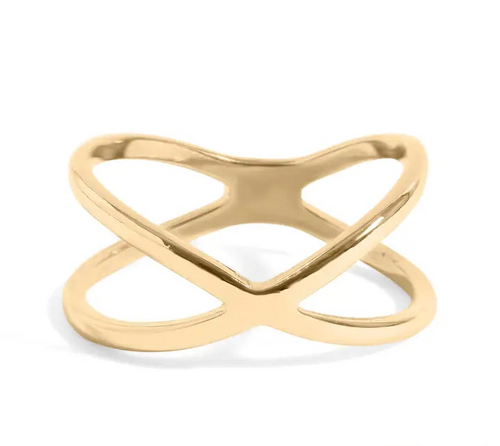 18K Gold PVD Stainless Steel Atomic X Geometric Ring - Gold