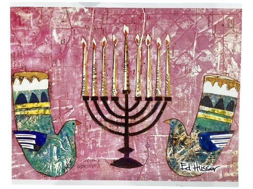 Pink Menorah - Happy Hanukkah - Notecard