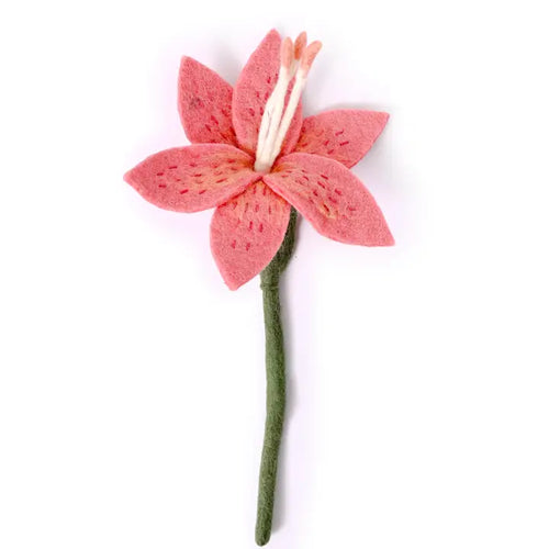 Felt Stargazer Lily Flower - Peach