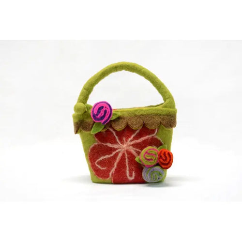 Flower Attached Kids Small Handbag - Green