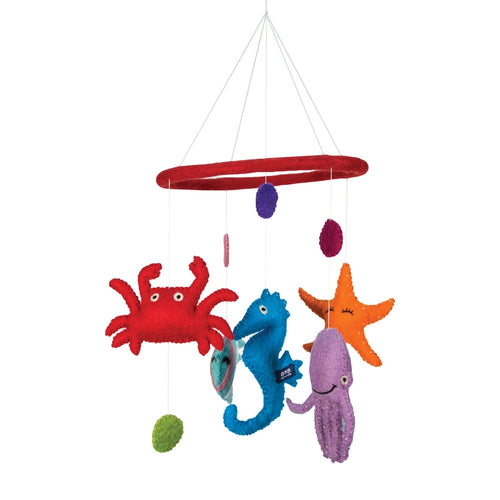 Felted Ocean Animal Mobile Hanging - Red