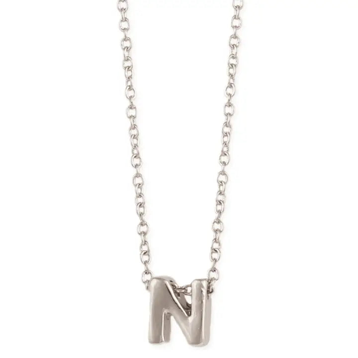 Silver Initial Charm Necklace - Letter N