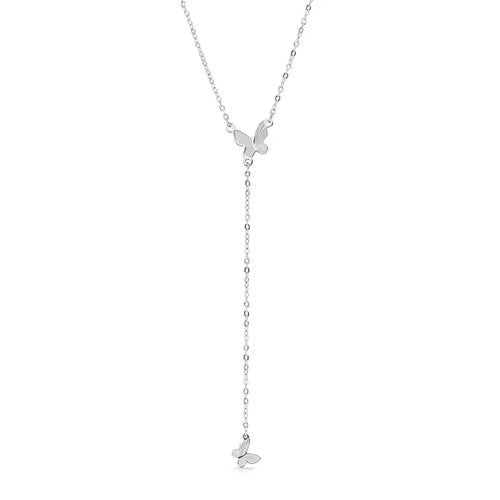 18K Gold PVD Stainless Steel Butterfly Lariat Necklace - Stainless