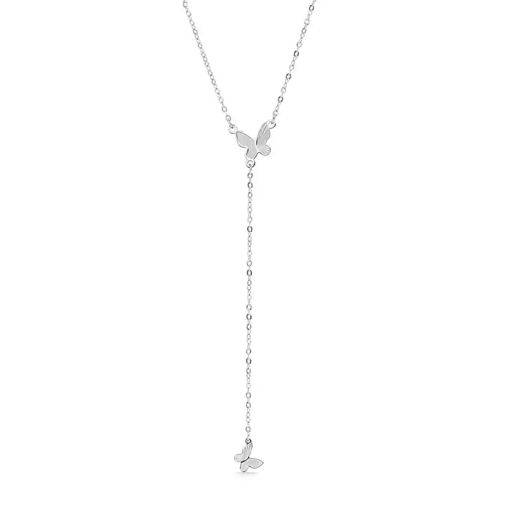 18K Gold PVD Stainless Steel Butterfly Lariat Necklace - Stainless