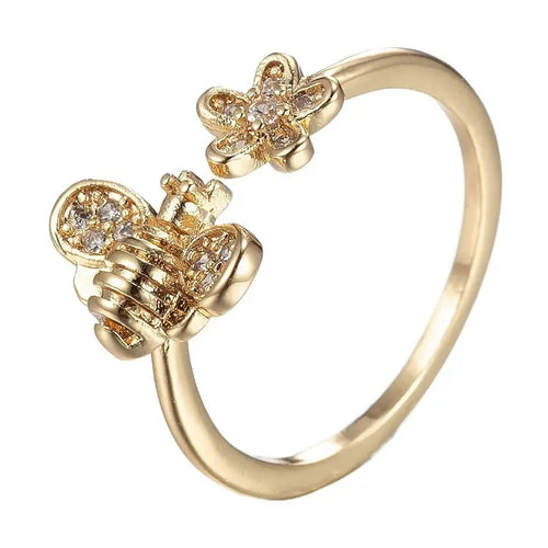 Gold Bee Open Adjustable Ring