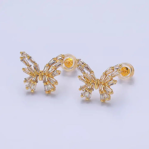Dainty Gold Butterfly Stud Earring Cubic Zirconia Jewelry