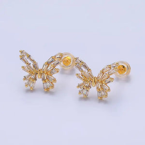 Dainty Gold Butterfly Stud Earring Cubic Zirconia Jewelry