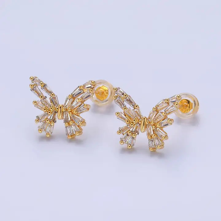 Dainty Gold Butterfly Stud Earring Cubic Zirconia Jewelry