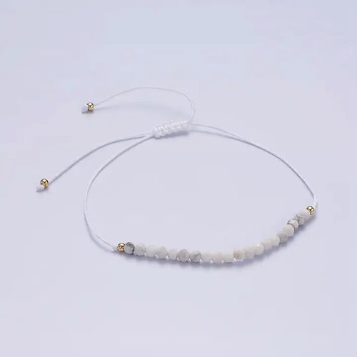 14K Gold Filled Howlite Multifaceted White Cotton String Adjustable Bracelet