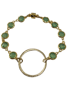 Crystal Bracelet with Circle - Gold/Aqua