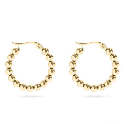 18K Gold Pvd Stainless Steel Circle Ball Hoop Earrings - Gold