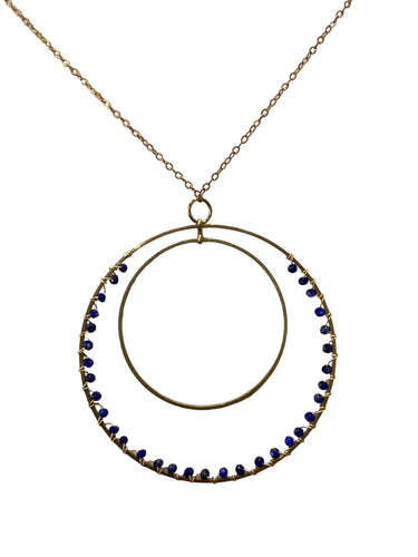 Gemstone Wrapped Necklace - Lapis/Brass