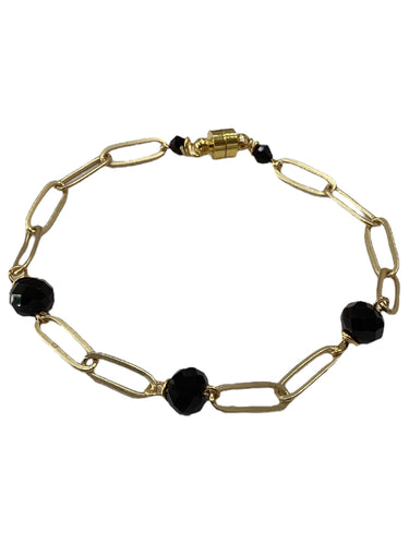 Paperclip Bracelet with Crystals - Gold/Black