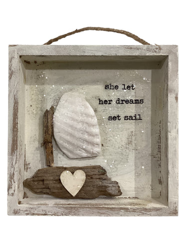 Sailboat Shell Shadow Box - She Let Her Dreams Set Sail