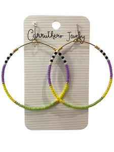 Purple + Green + Yellow Hoop Earrings