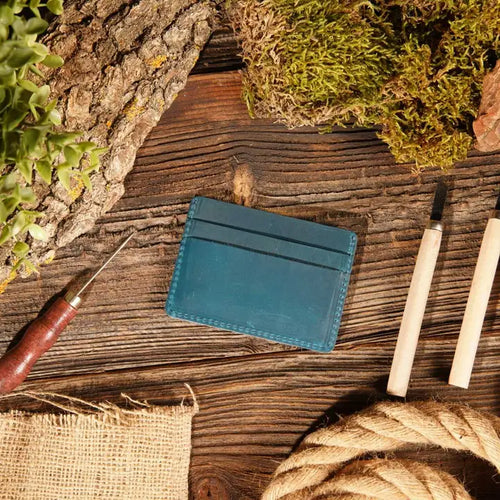 Genuine Leather Card Holder Wallet - Blue