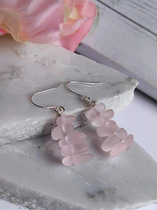 Pink Pebble Shaped Frosted Sea Glass Earrings