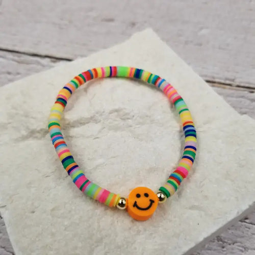 Smiling Face Rainbow Heishi Bracelet - Orange