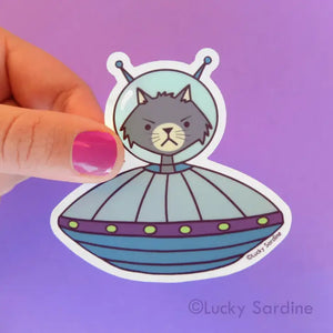 Cat UFO Cat Alien Vinyl Sticker
