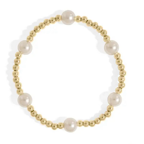 18K Gold PVD 8mm Kiska Glass Pearl Stretch Bracelet - Gold