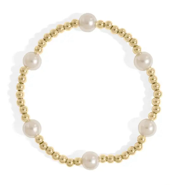 18K Gold PVD 8mm Kiska Glass Pearl Stretch Bracelet - Gold