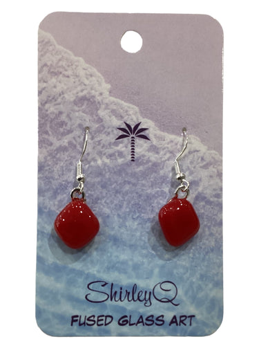 Small Dangle Earrings - Red Glass Diamond