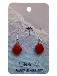 Small Dangle Earrings - Red Glass Diamond