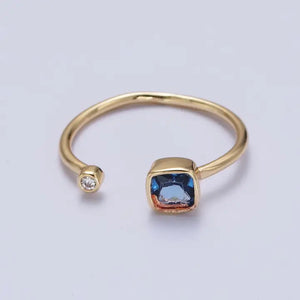 Double Mini Cubic Zirconia Adjustable Gold Ring - Light Blue