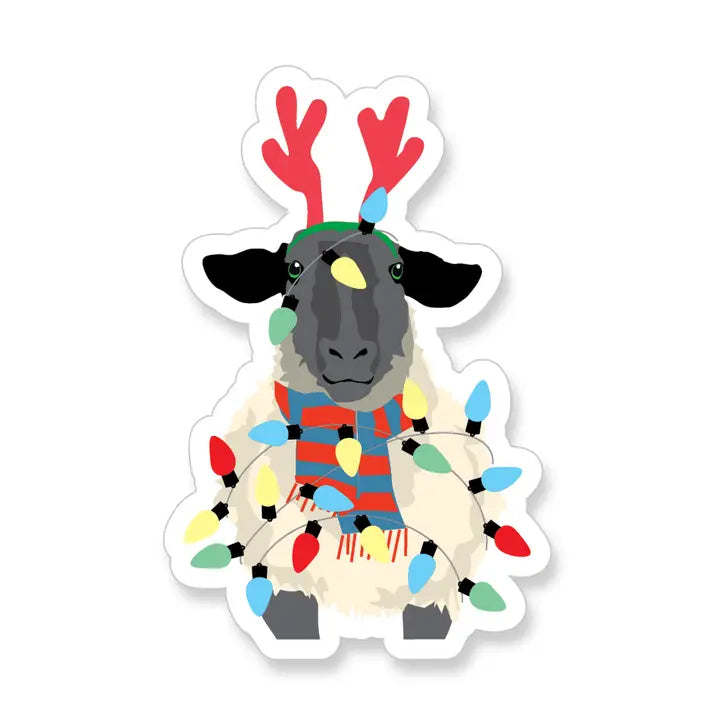 Holiday Sheep with Christmas Lights Vinyl Sticker