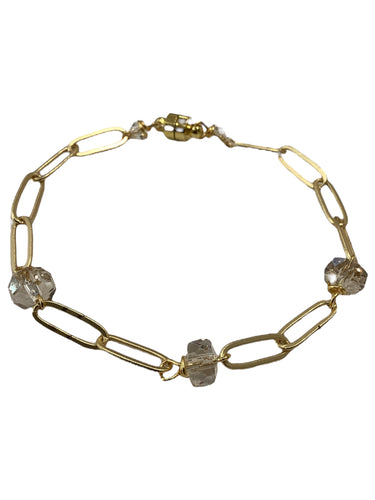 Paperclip Bracelet with Crystals - Gold/Champagne