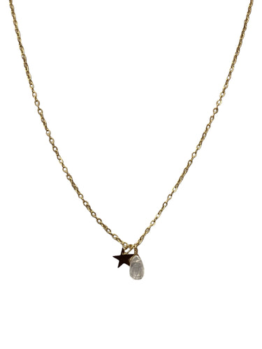 Charm & Gem Necklace - Moonstone on Brass