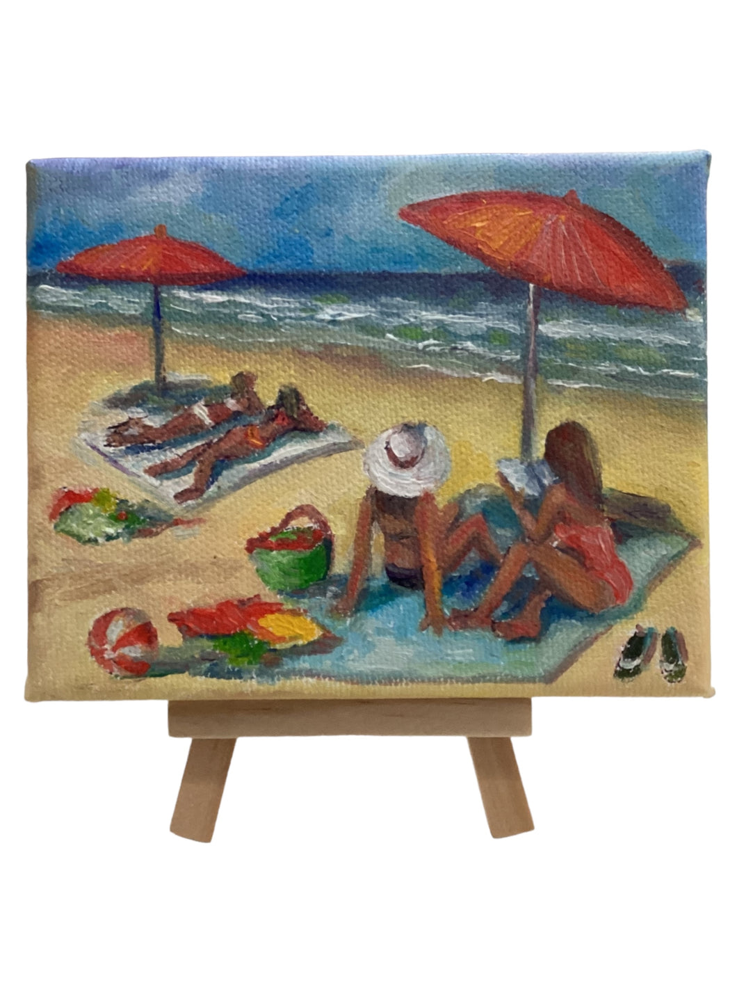 Girls Observing the Ocean with Easel