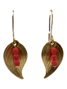 Small Leaf Earrings with Colorful Beads - Coral