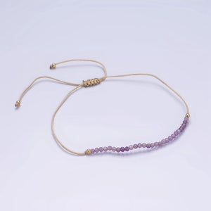 14K Gold Filled Amethyst Multifaceted Beige Rope Adjustable Friendship Bracelet