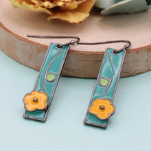 Vintage Bar Silver Flower Enamel Earrings