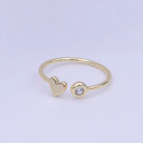 Gold Filled Heart Round Cubic Zirconia Open Adjustable Ring