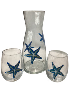 Carafe with 2 Small Glasses - 3pc Set - Starfish