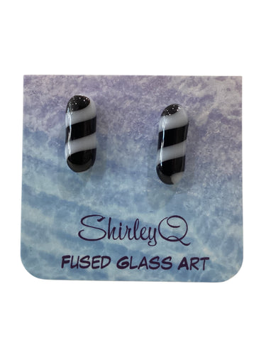 Dichroic Post Earrings - Black/White Twist