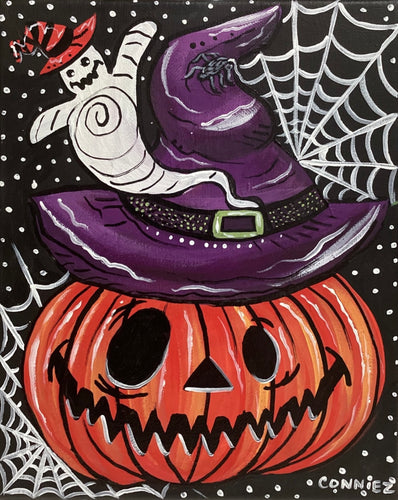 Halloween Pumpkin with Witch Hat & Ghost
