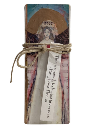 Small Wood Block Angel - There is no remedy for love but to love more. – Henry David Thoreau