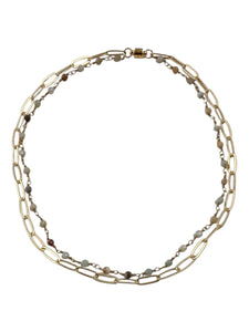 Matte Paperclip Chain Necklace - Gold/Amazonite
