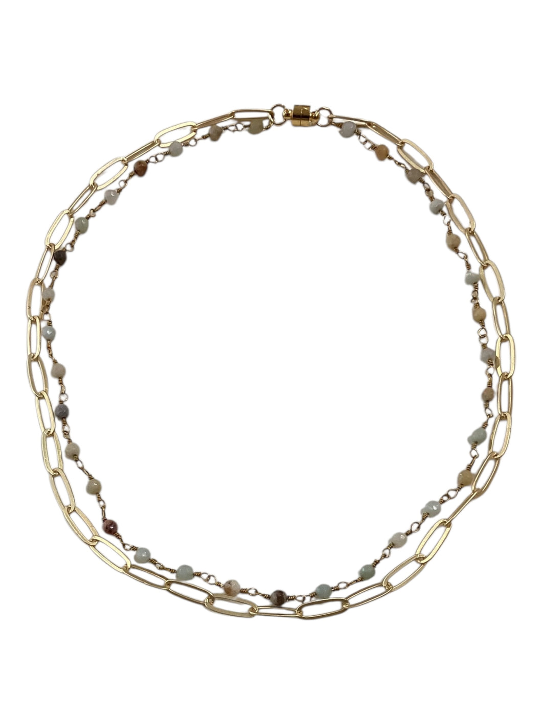 Matte Paperclip Chain Necklace - Gold/Amazonite