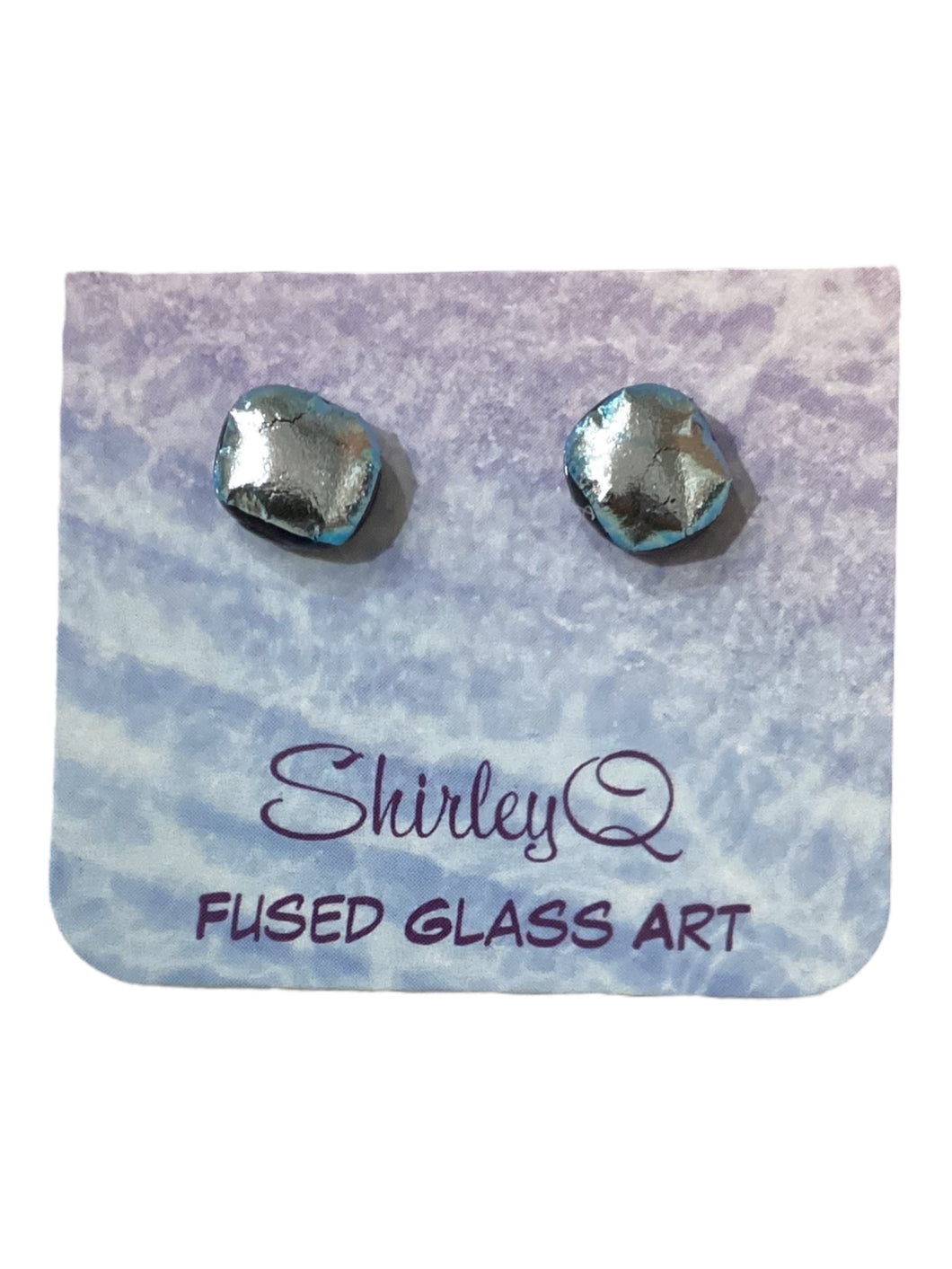 Dichroic Post Earrings - Teal/Silver