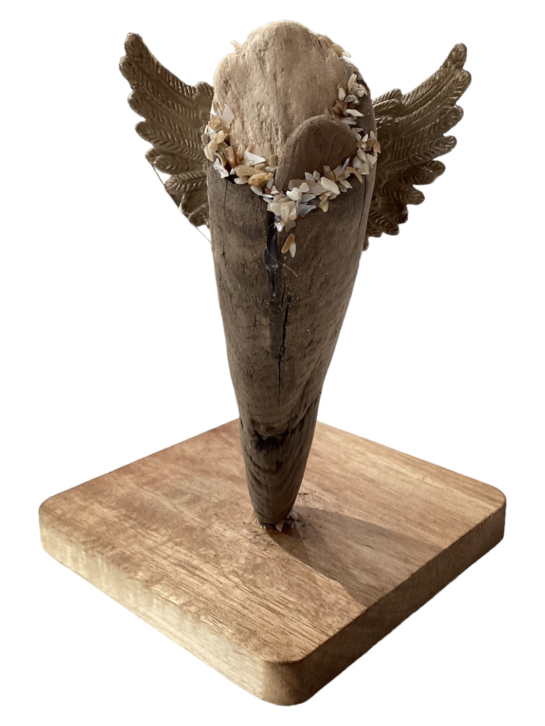 Driftwood Angel Sculpture on Square Wood Stand