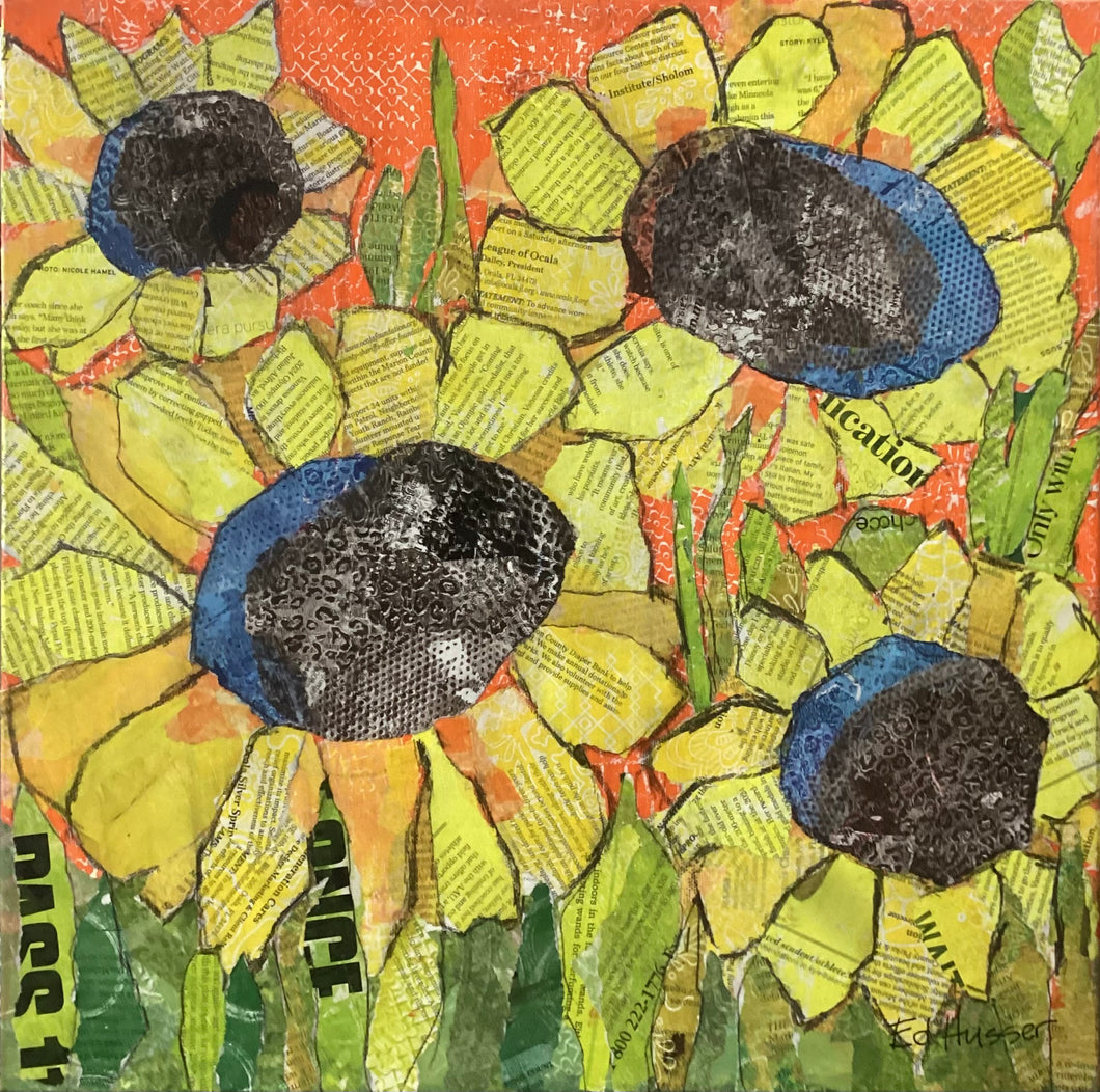 Sunflowers on Orange - Original Canvas