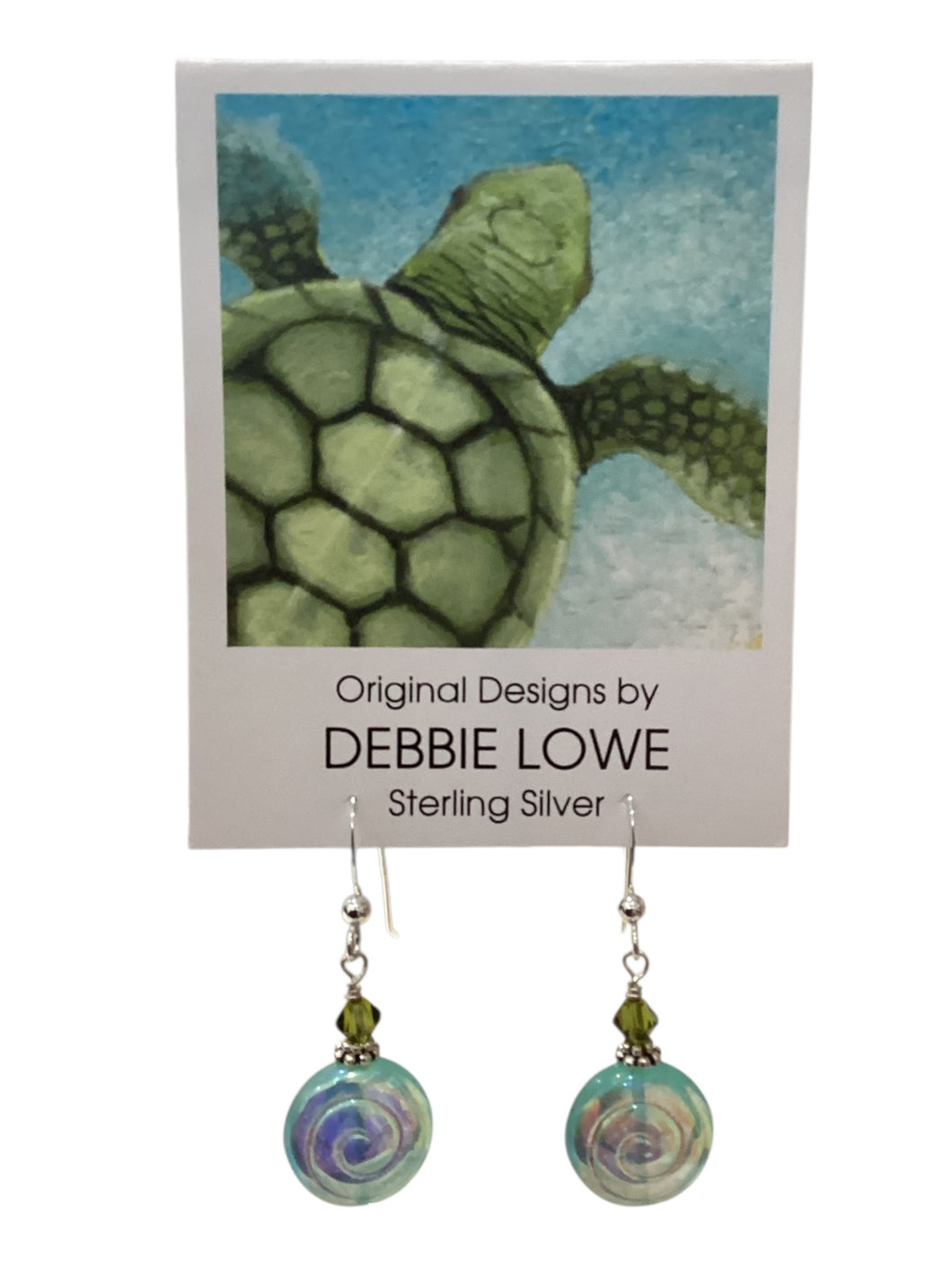 Aqua Swirls w/ Green Crystals Earrings