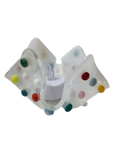 Votive/Small Cup Holder - Wispy White with Dots