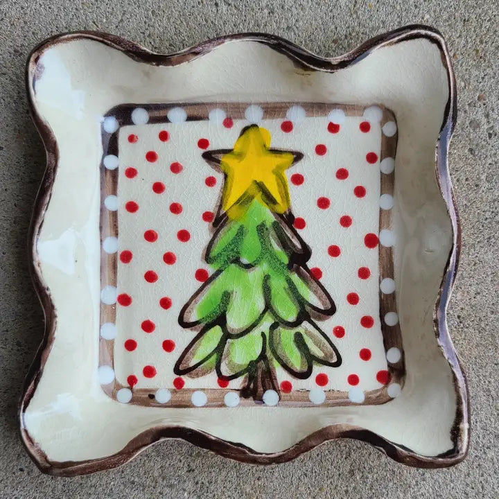 Small Candle Plate - Tree Red Dots